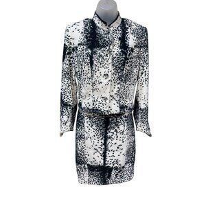 Vintage Alberto Makali Womens Animal Print Blazer & Skirt Set Size 4 Black & Whi